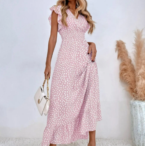 Women's - V-Neck Long Dress - Lightweight Fabric - Elegant Summer Style for Casual & Formal Occasions - Perfect Fit
