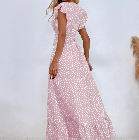 Women's - V-Neck Long Dress - Lightweight Fabric - Elegant Summer Style for Casual & Formal Occasions - Perfect Fit