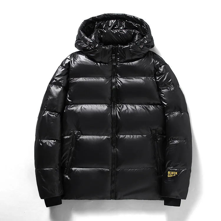 Men's - Black Hooded Puffer Jacket - Warm Winter Wear
