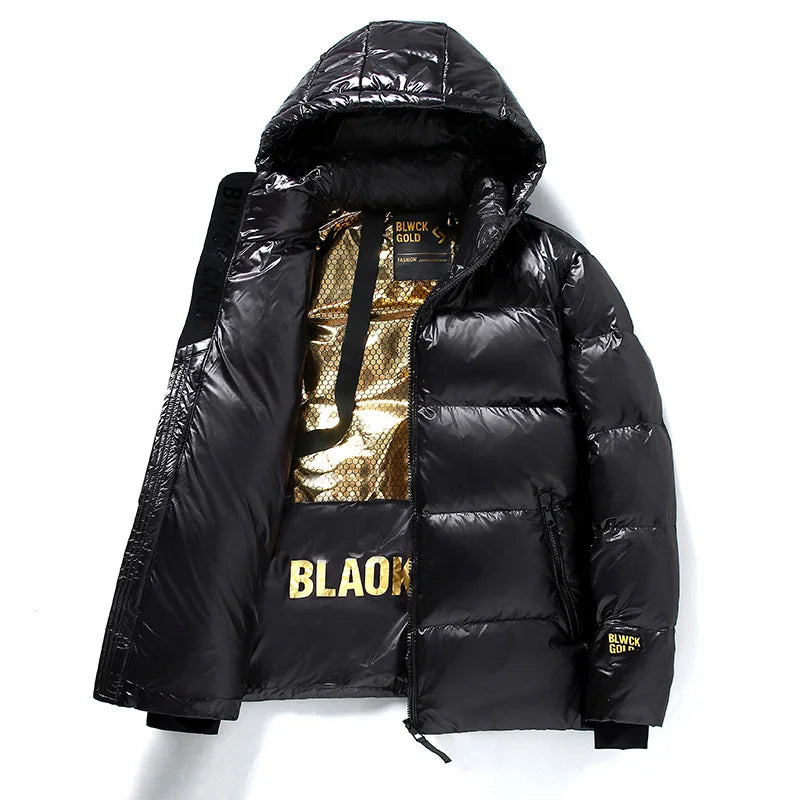 Men's - Black Hooded Puffer Jacket - Warm Winter Wear