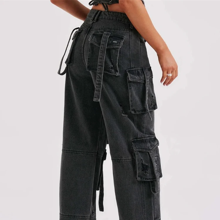 Women's - Stylish Denim Cargo Pants - Trendy & Versatile - Comfortable Fit - Perfect for Everyday Wear