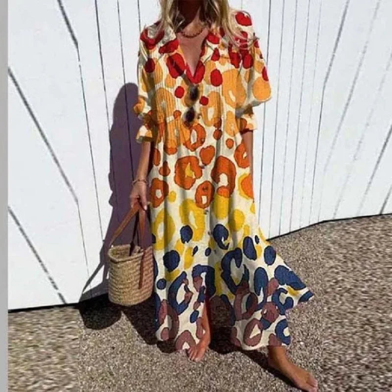 Women's - Boho V-Neck Maxi Dress - Stylish & Flowing