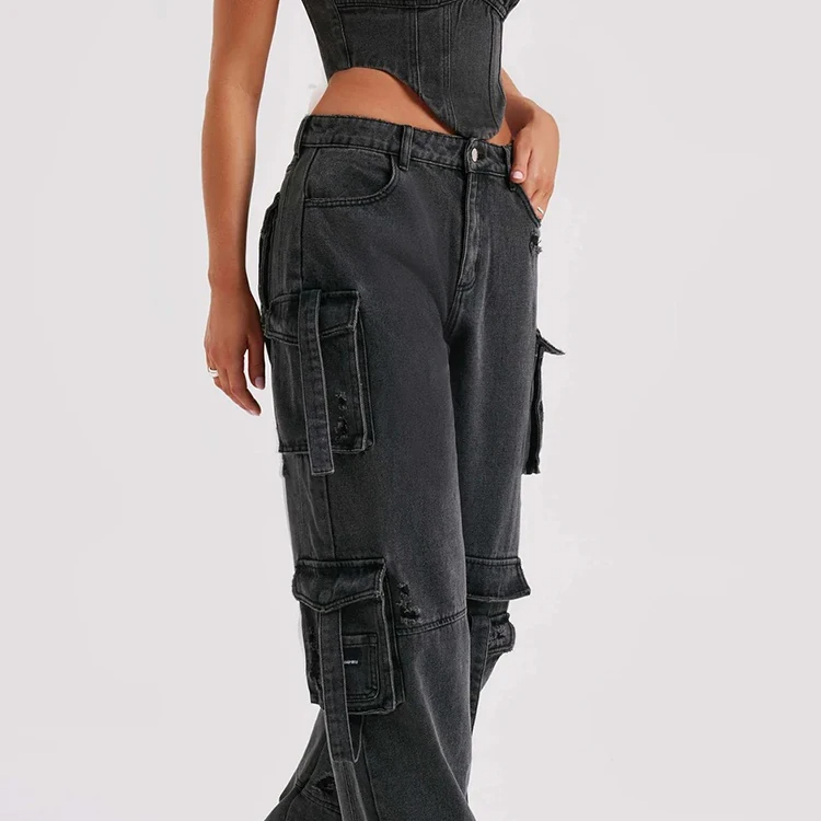 Women's - Stylish Denim Cargo Pants - Trendy & Versatile - Comfortable Fit - Perfect for Everyday Wear