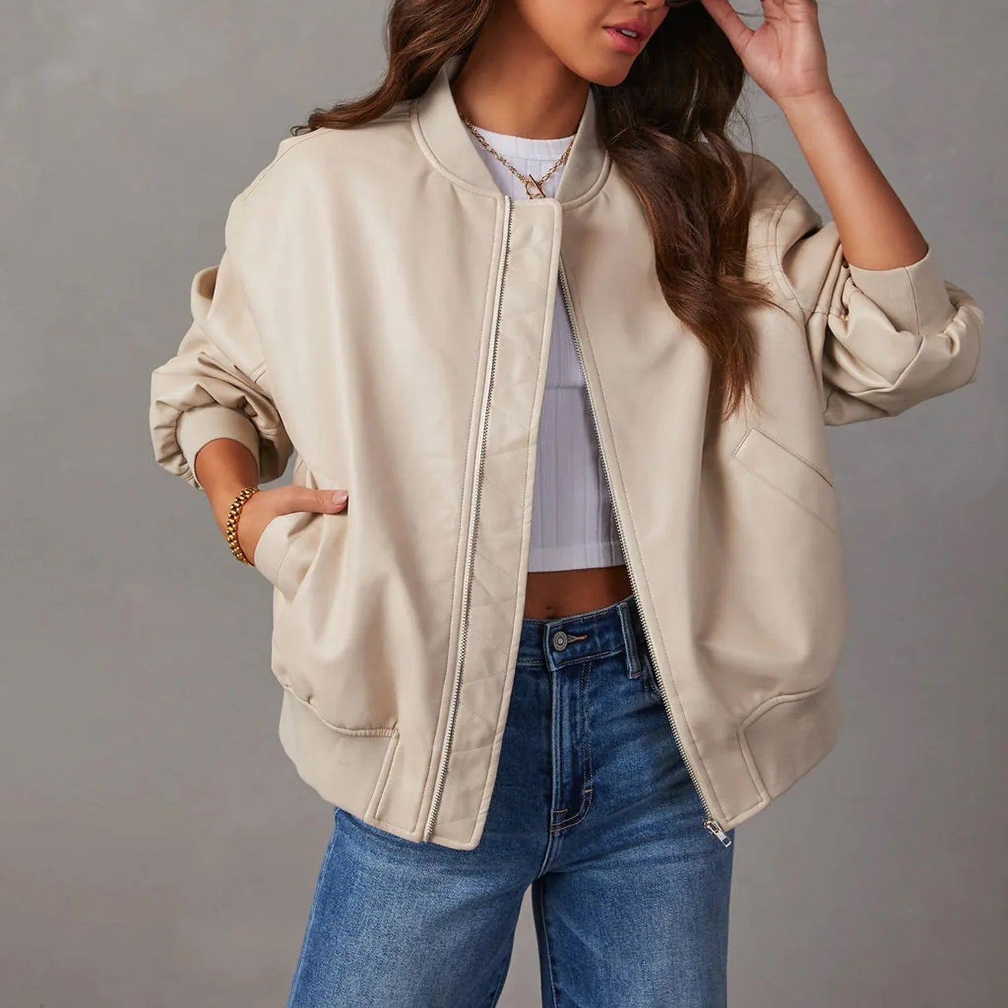 Women's - Oversized Casual Bomber Jacket - Stylish Fit