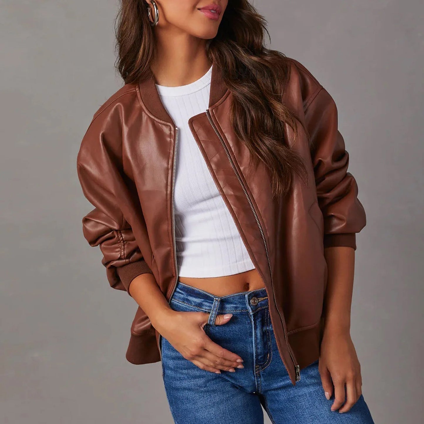 Women's - Oversized Casual Bomber Jacket - Stylish Fit
