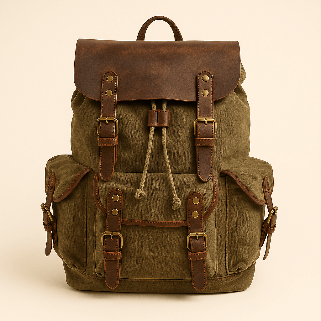 Unisex - 25L Canvas Leather Backpack - Stylish & Durable