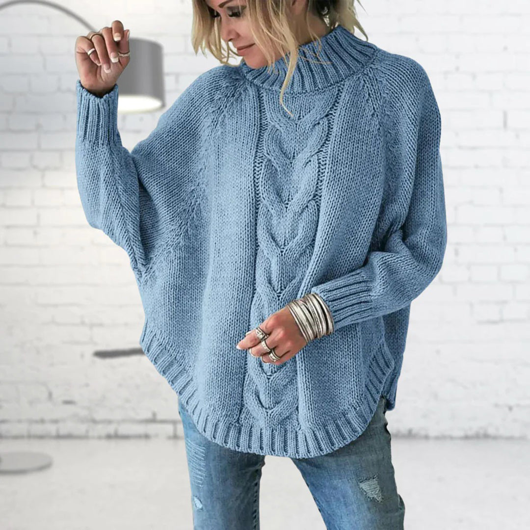 Women's - Turtleneck Knitted Jumper - Loose Fit Style