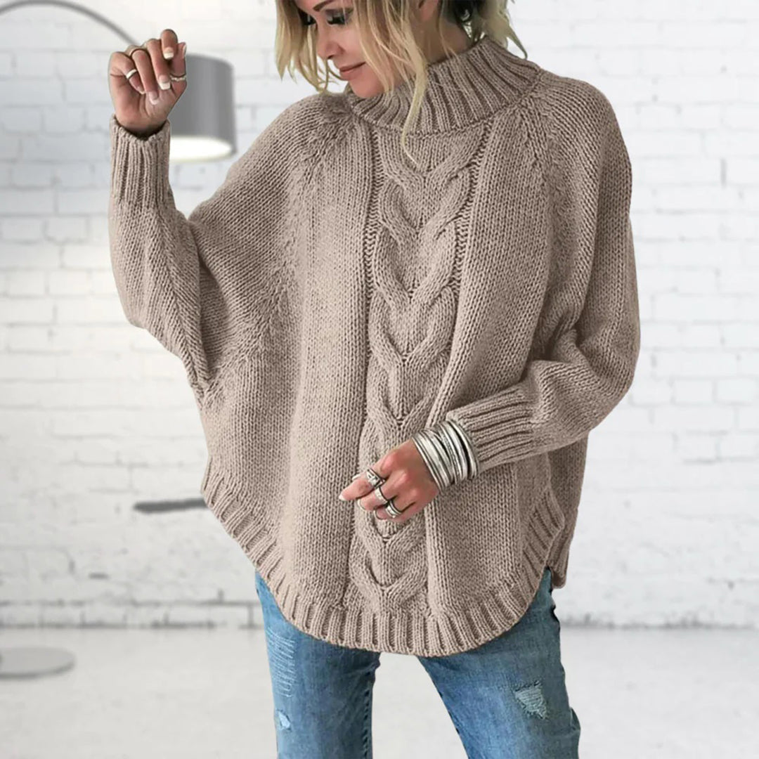 Women's - Turtleneck Knitted Jumper - Loose Fit Style