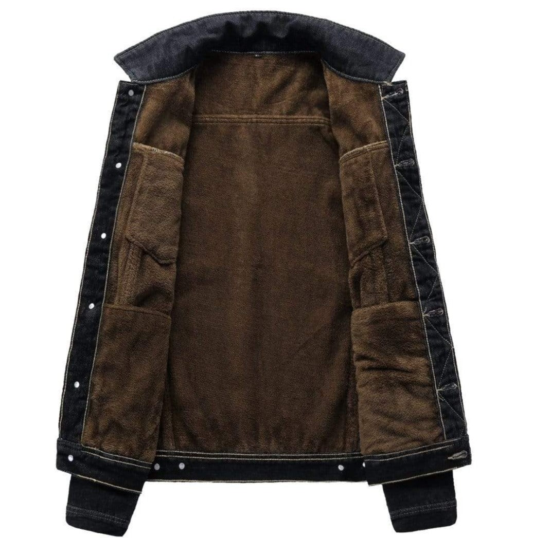 Men's - Fleece Lined Denim Jacket - Warm & Stylish Outerwear for Cold Weather