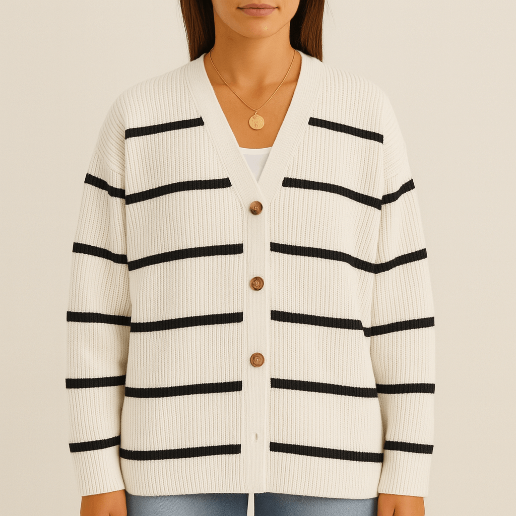 Women - Cardigan - Oversized Knit - Striped Look