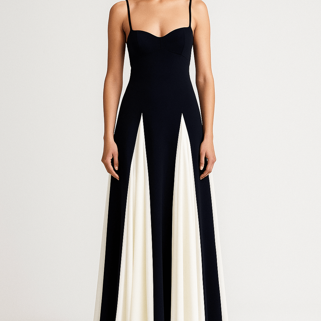 Women's - Black & White Maxi Dress - Elegant Design