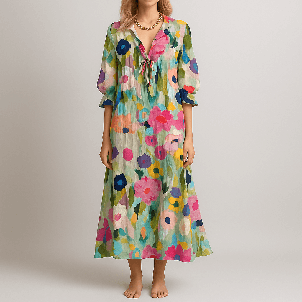 Women's - Boho V-Neck Maxi Dress - Stylish & Flowing
