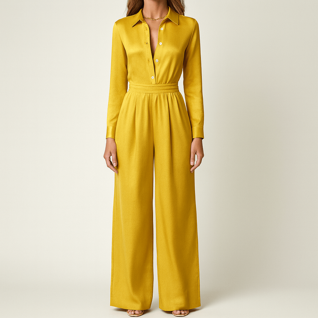 Women's - Buttoned Jumpsuit - Elastic Waist