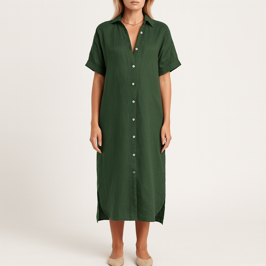Women's - Casual Shirt Dress - Cotton Linen