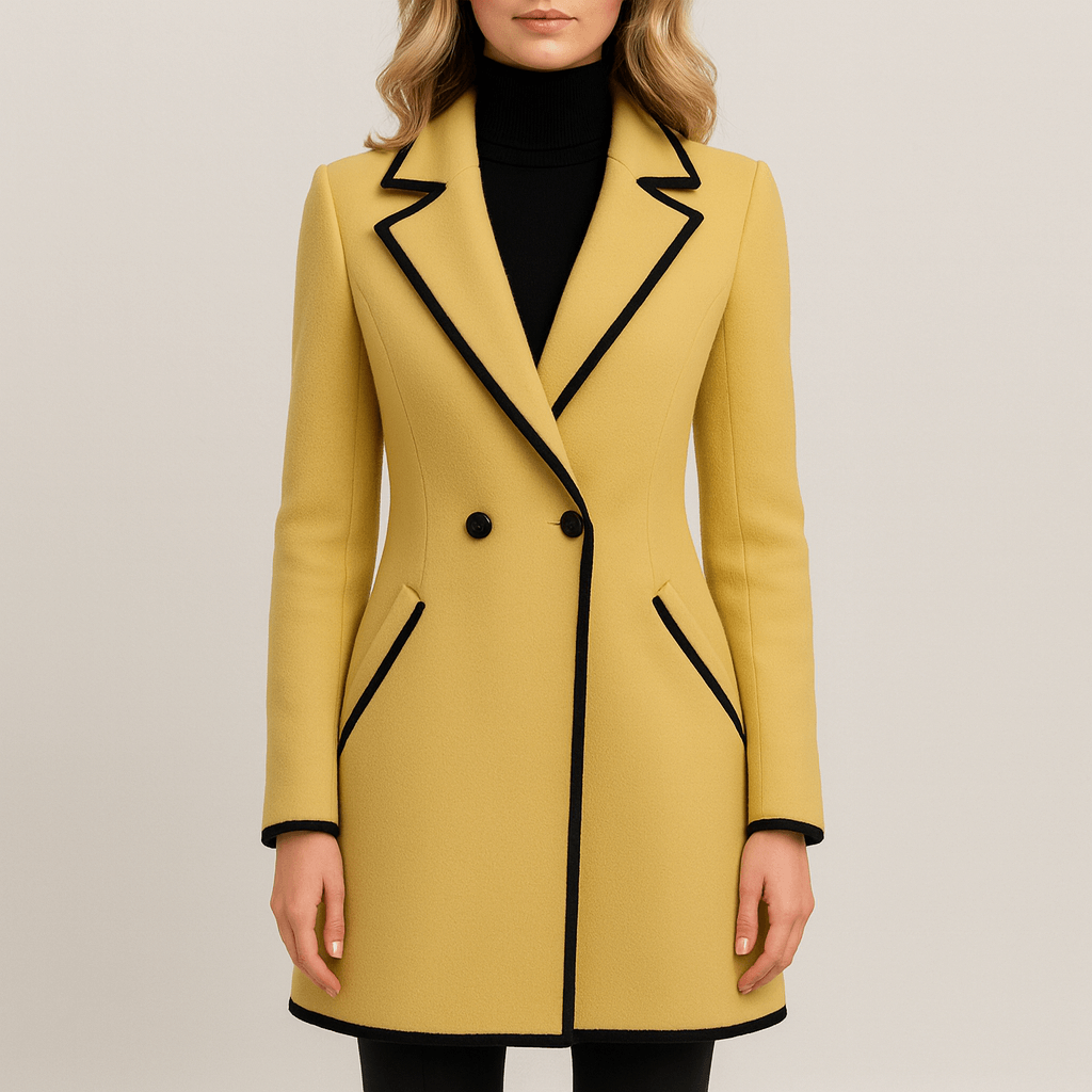 Women's - Chic Double-Breasted Coat with Black Trim