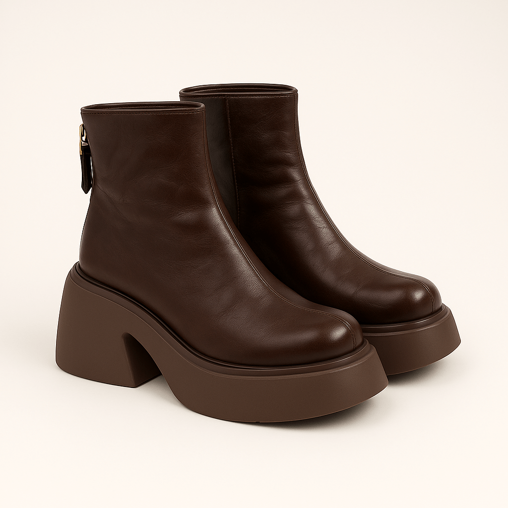 Women's - Cowhide Platform Boots - Zip-Up Enclosure