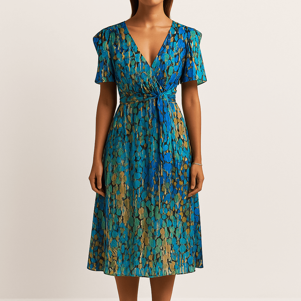 Women's - Elegant Floral Midi Dress - Lightweight & Stylish