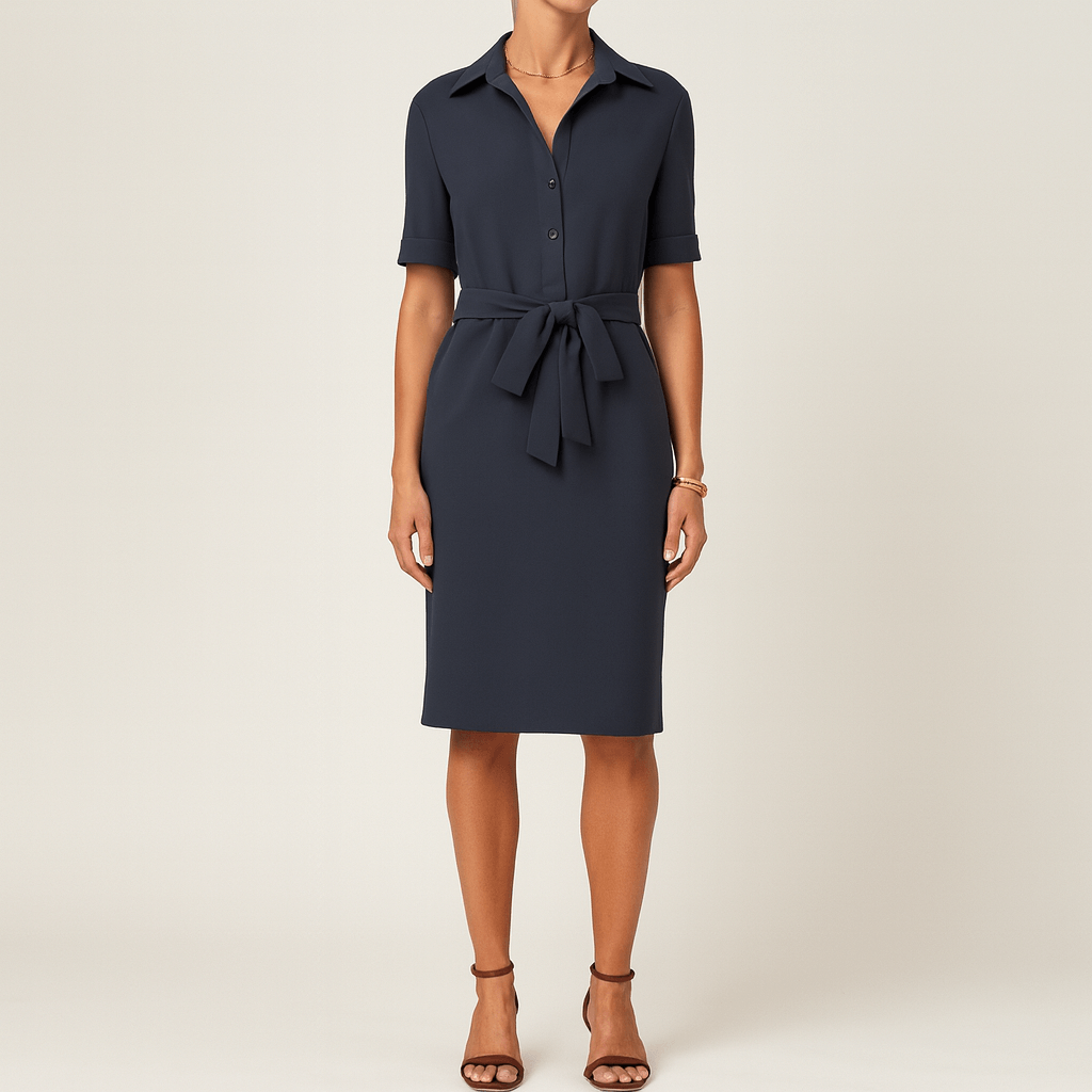 Women's - Elegant Midi Dress with Belt - Chic Style