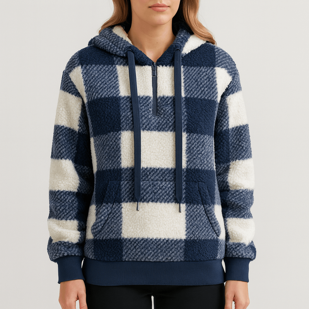 Women's - Half Zip Checked Hoodie - Cosy Knit
