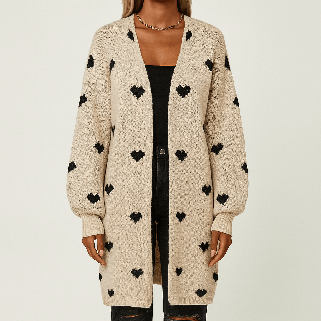 Women's - Heart Pattern Cardigan - Long Sleeve Style