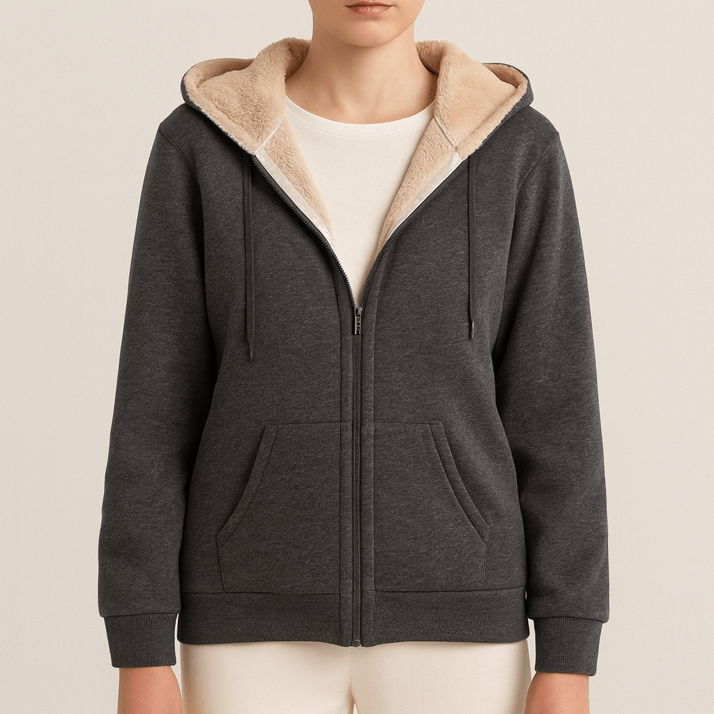 Women's - Hooded Fleece Jacket - Comfortable Long Sleeves