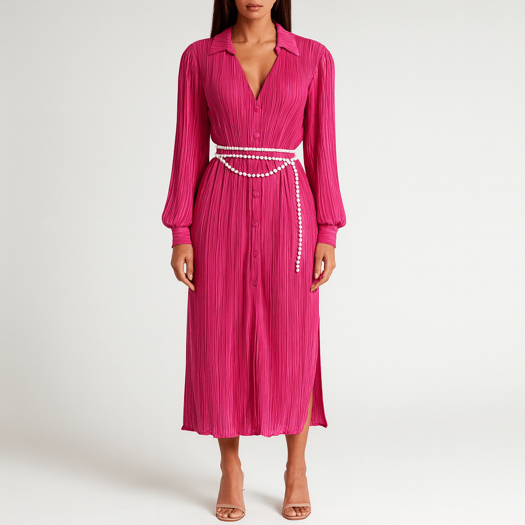 Women's - Pleated Long Dress - Elegant Style