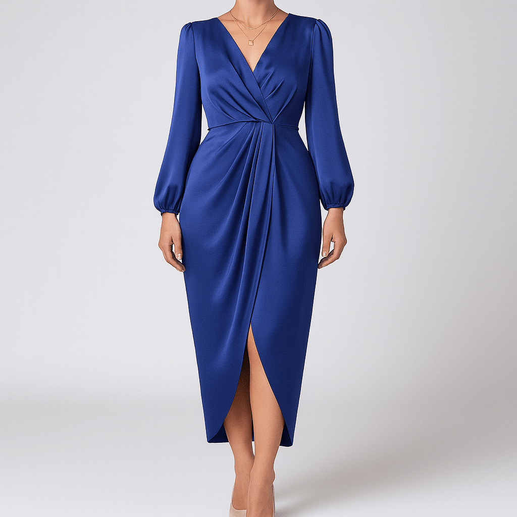 Women's - Ruched Long Sleeve Dress - Formal Wear