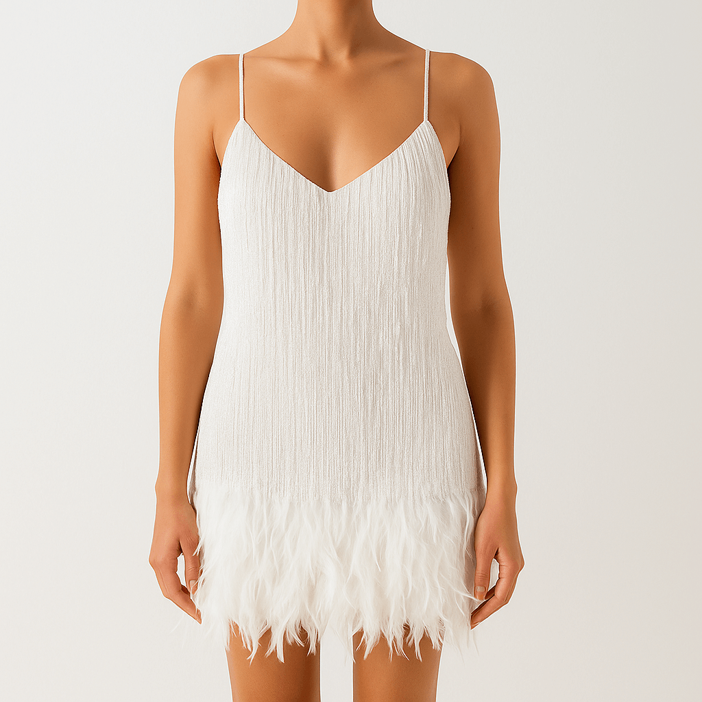 Women's - Sequin Cocktail Dress with Feathers
