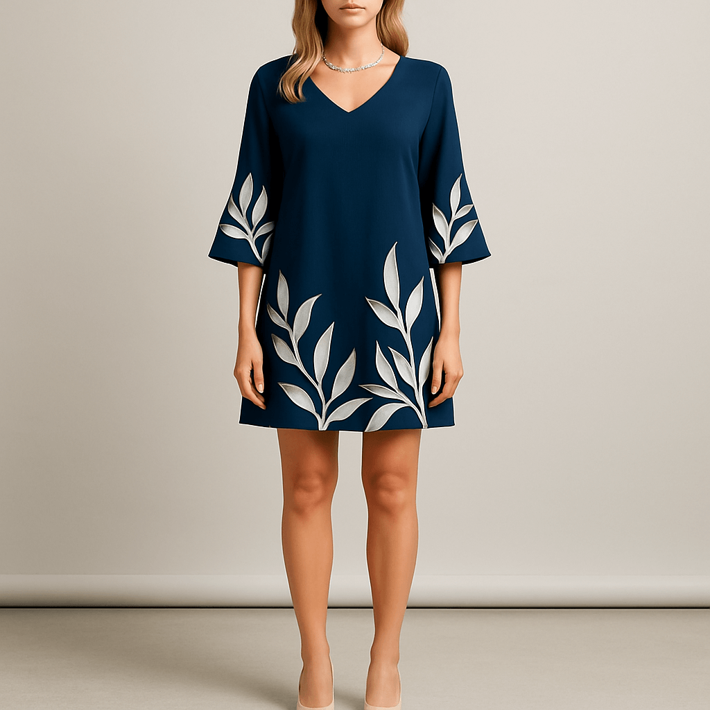 Women's - V-Neck Ruffle Sleeve Dress - Elegant Style