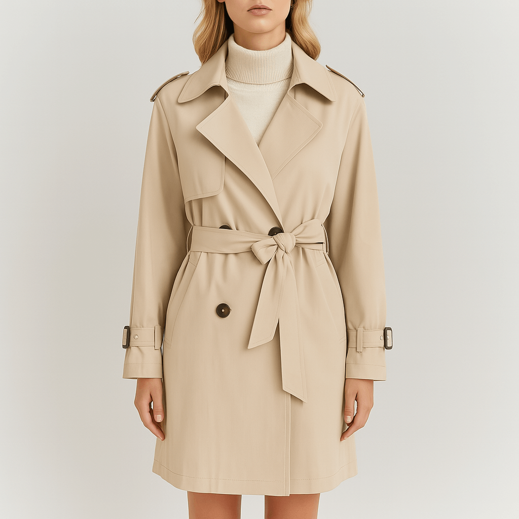 Women's - Classic Double-Breasted Trench Coat - Stylish Casual Outerwear
