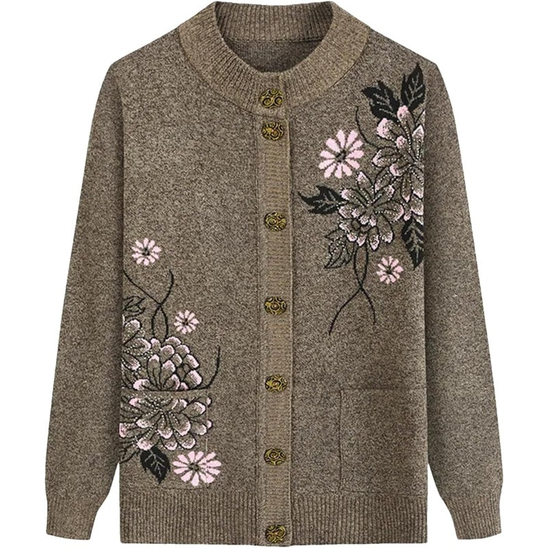 Women's - Floral Charm Cardigan - Cosy Knitwear - Stylish Floral Design - Ideal for Layering and Comfort