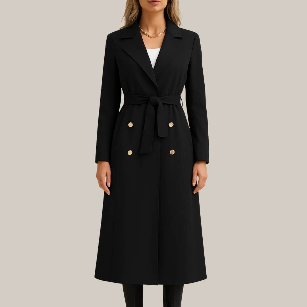 Women's - Long Black Trench Coat - Stylish, Versatile Outerwear