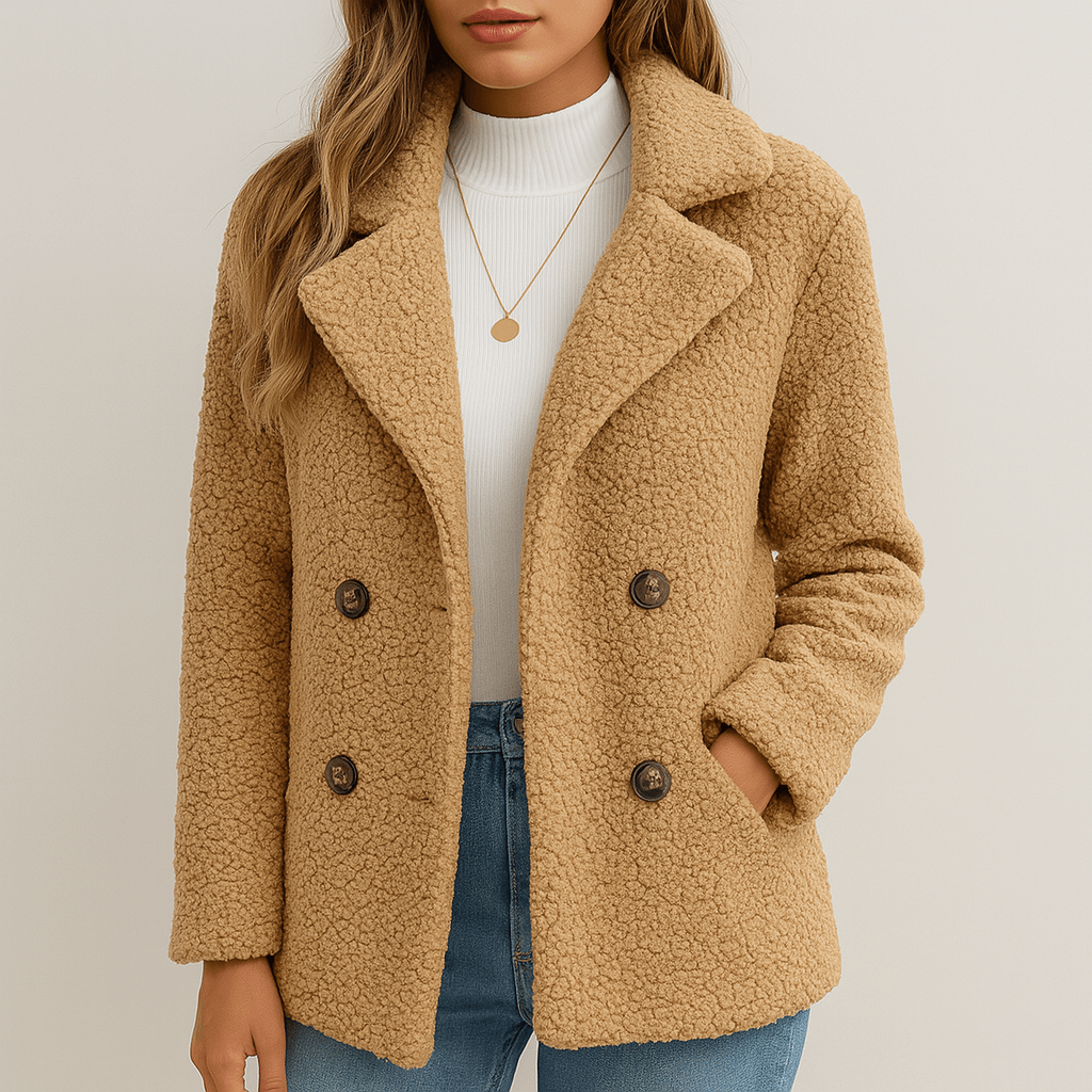Women's - Sherpa Coat - Full Size with Lapel Collar - Warm and Cosy Winter Outerwear