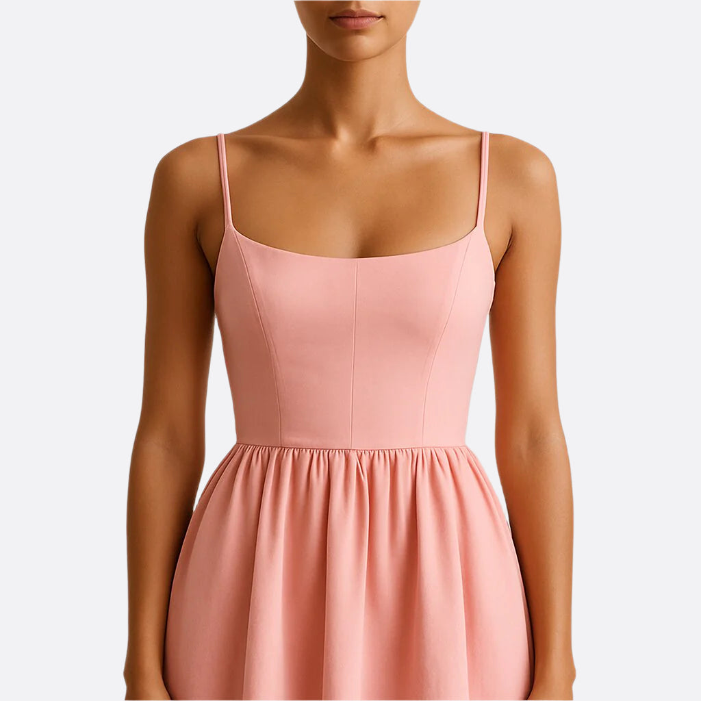 Women's - Strappy Dress - Scoop Neck Solid Colour