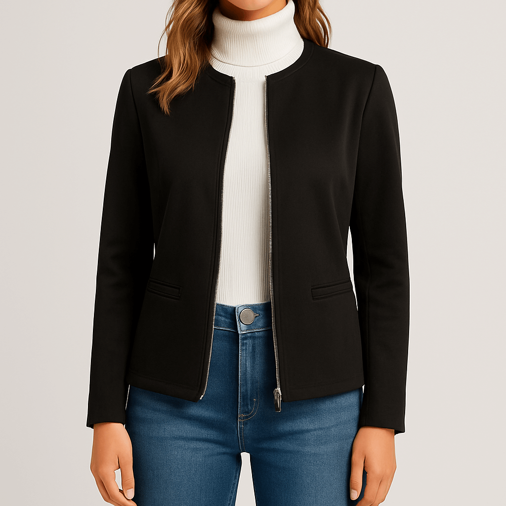 Women's - Tailored Jacket - Minimalist Zip-Up Design - Smart Casual Outerwear