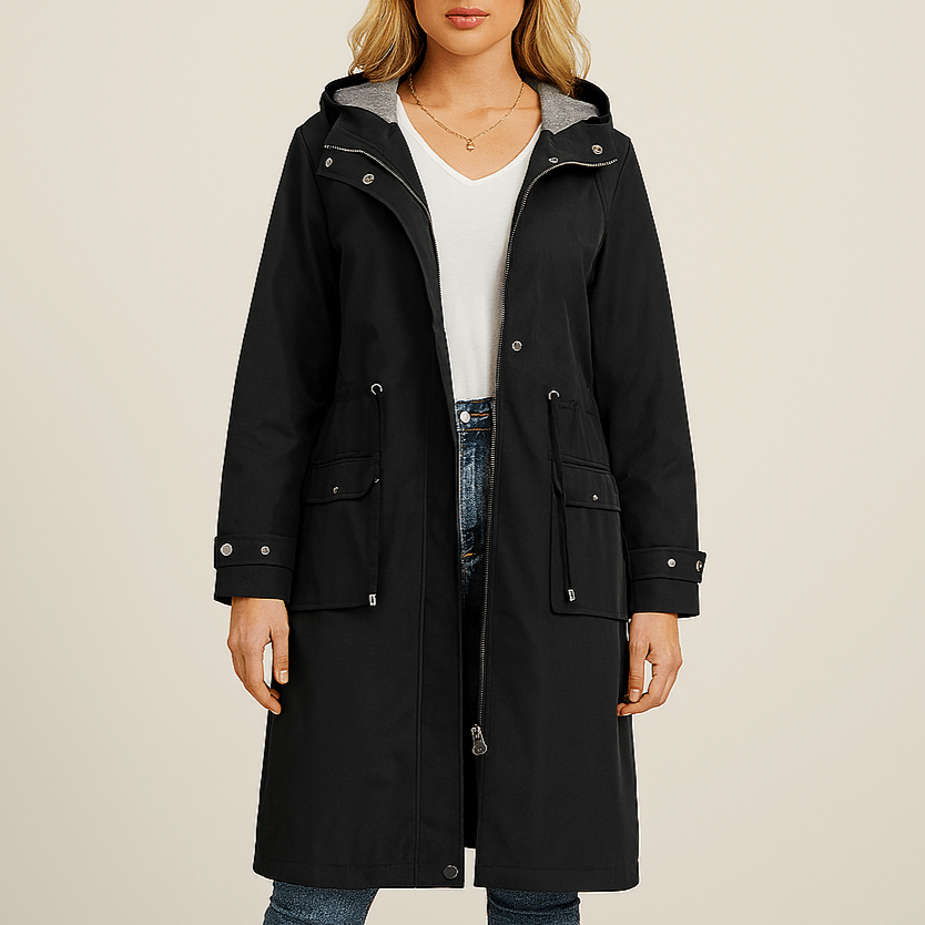 Women's - Waterproof Trench Coat with Hood - Stylish & Functional Outerwear