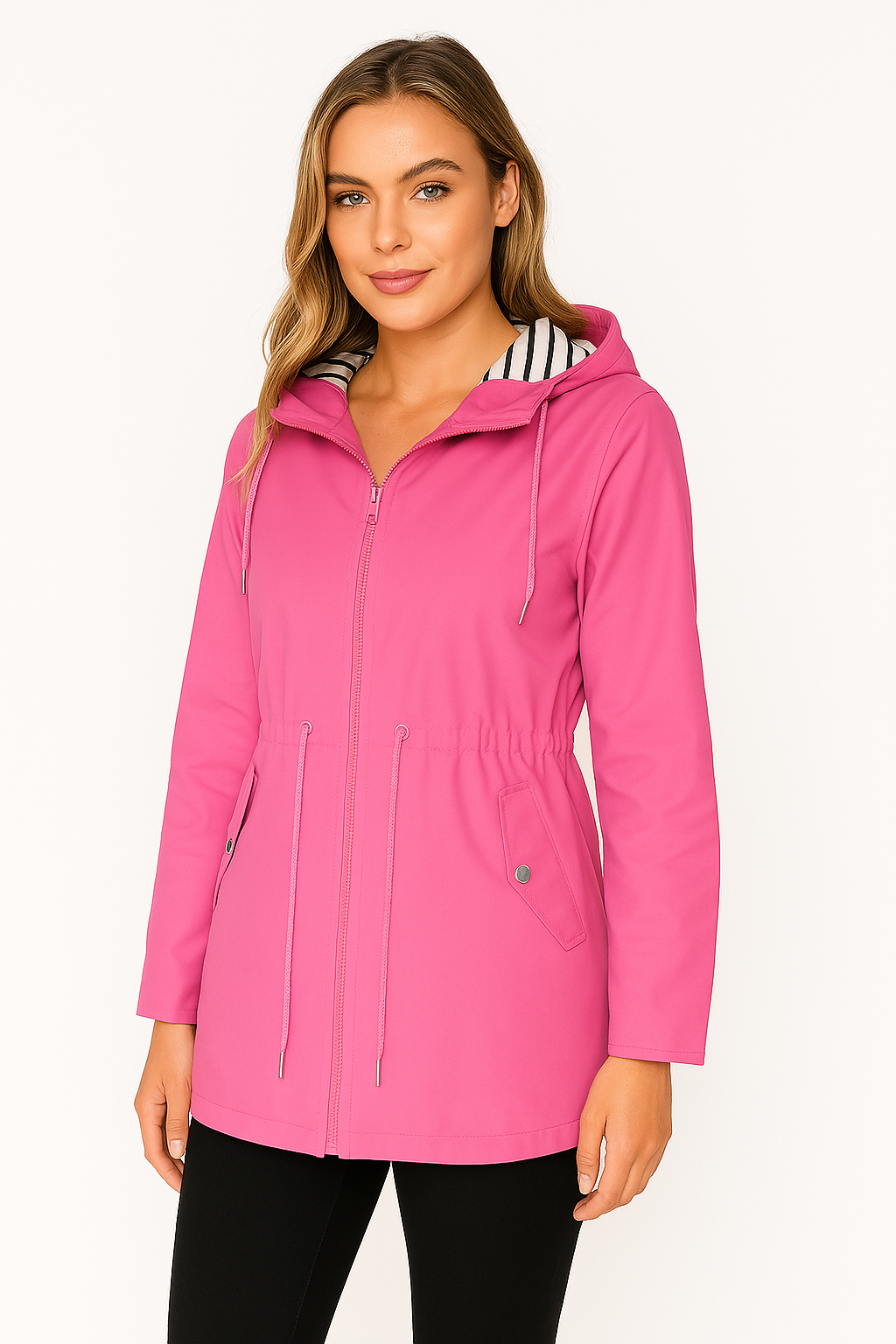Women's - Lightweight Waterproof Hooded Rain Jacket - Stylish All-Weather Essential