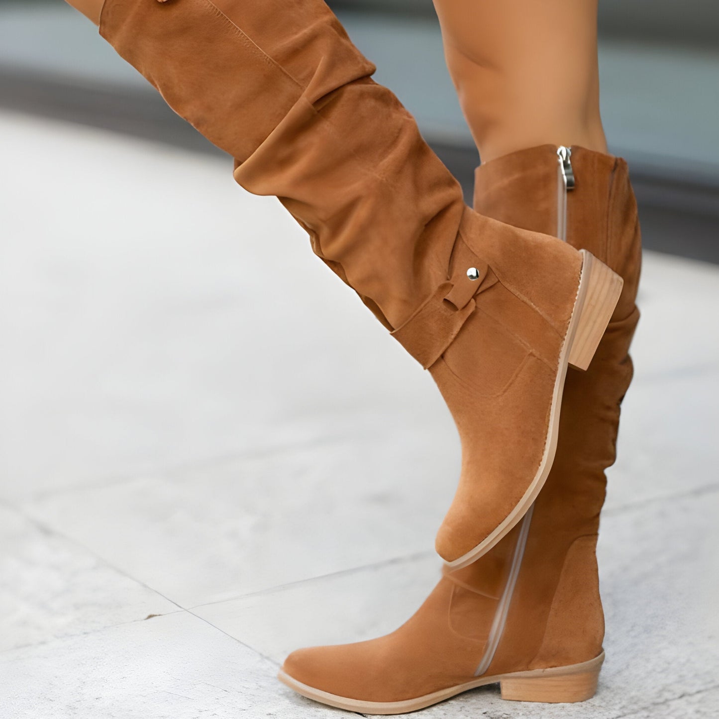 Women's - Comfortable Knee-High Leather Boots - Stylish & Durable Footwear