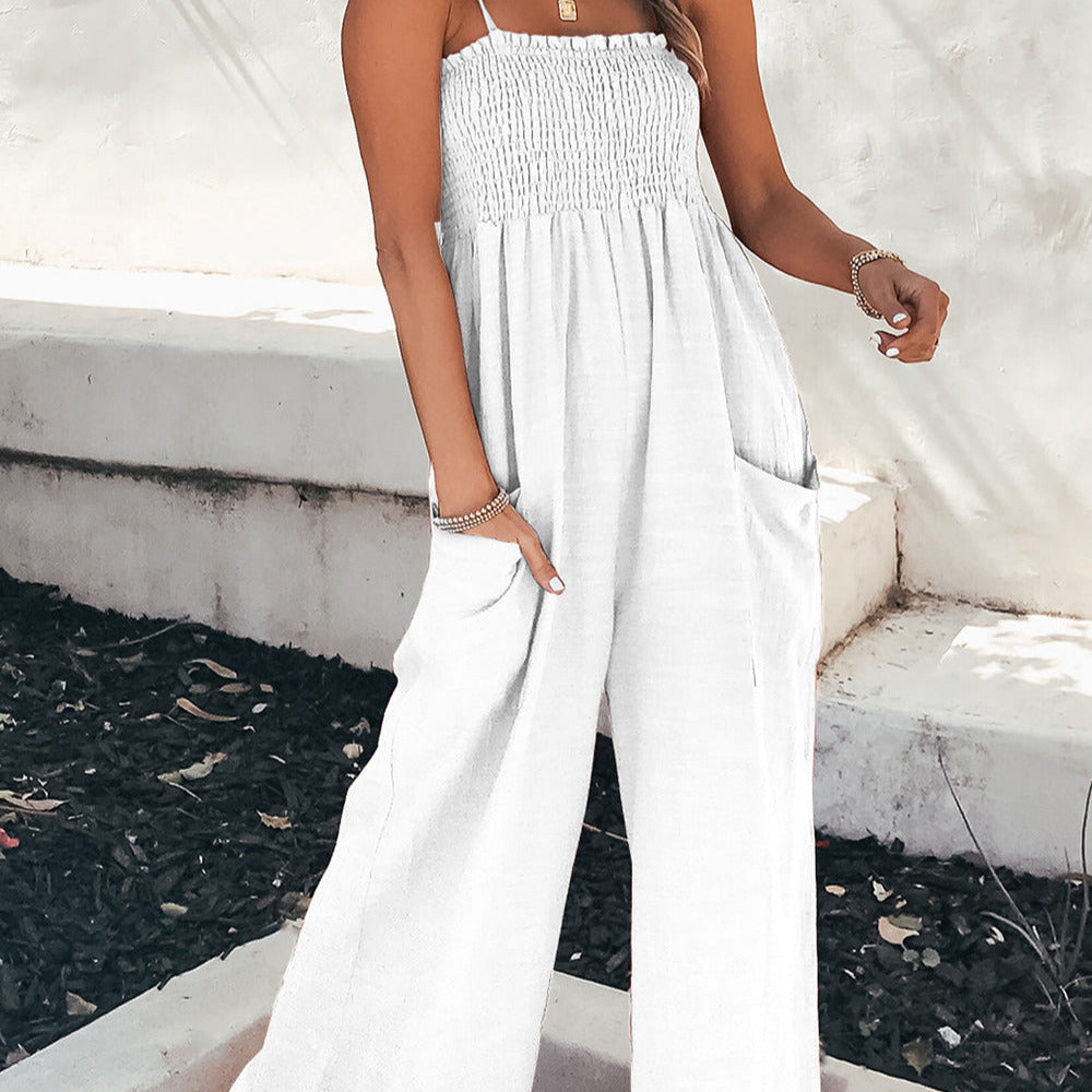 Women's - Sleeveless Summer Jumpsuit - Functional Pockets