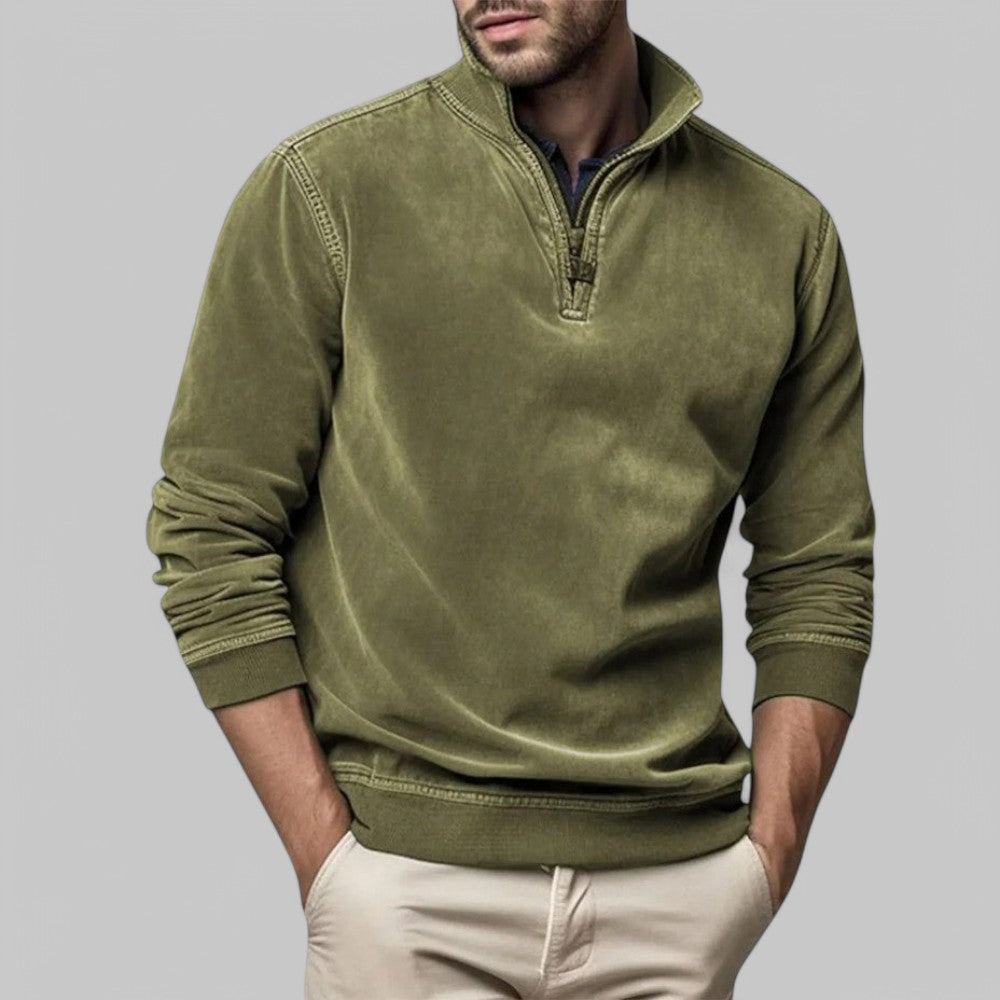 Men's - Casual Half-Zip Jumper - Soft Fabric Stand Collar - Stylish Everyday Wear