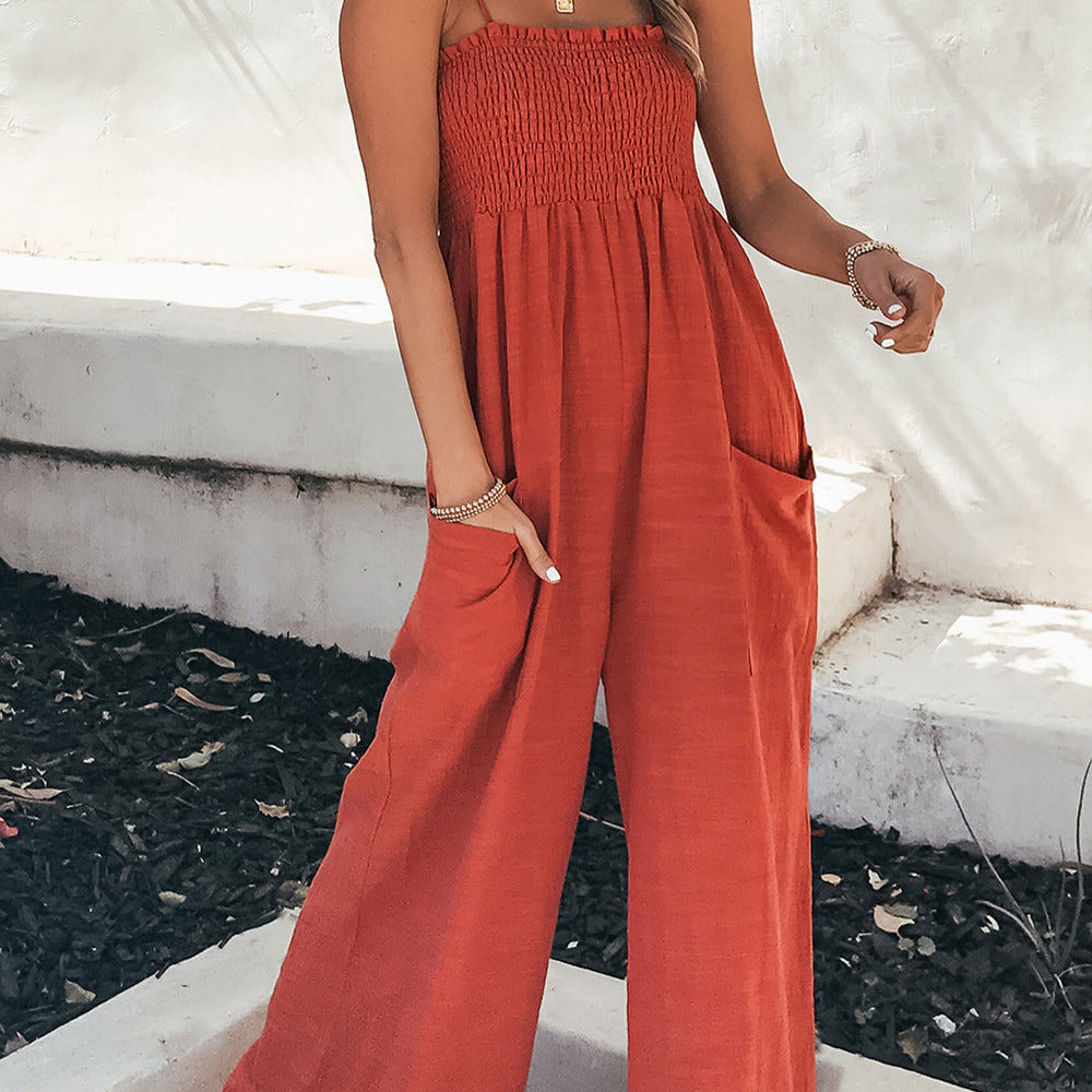 Women's - Sleeveless Summer Jumpsuit - Functional Pockets