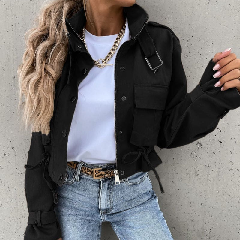 Women's - Stylish Cropped Transition Jacket with Pockets - Versatile Fashion