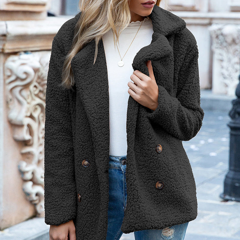 Women's - Sherpa Coat - Full Size with Lapel Collar - Warm and Cosy Winter Outerwear