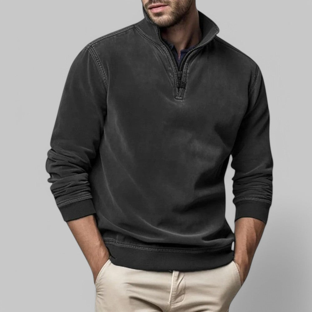 Men's - Casual Half-Zip Jumper - Soft Fabric Stand Collar - Stylish Everyday Wear