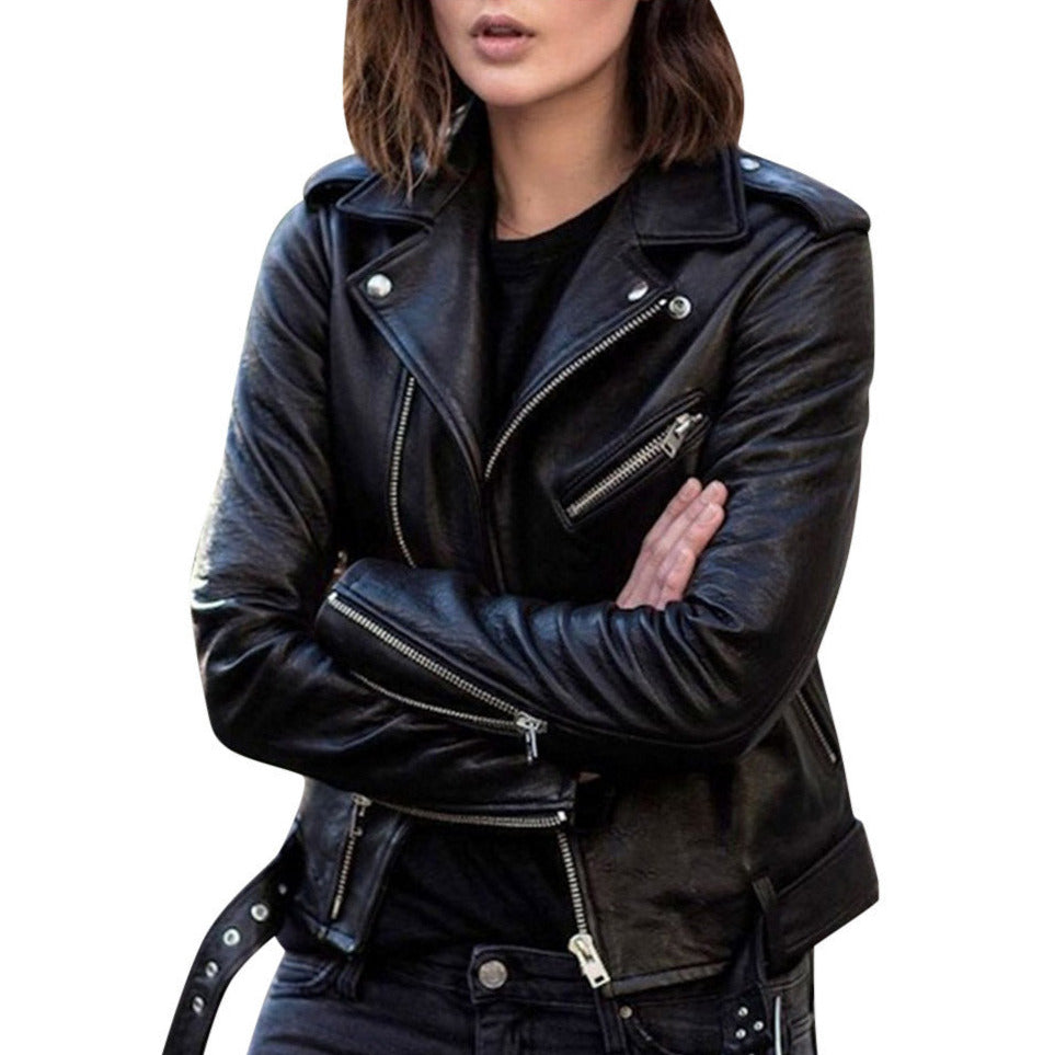 Women's - Casual Biker Jacket - Zip Closure Style