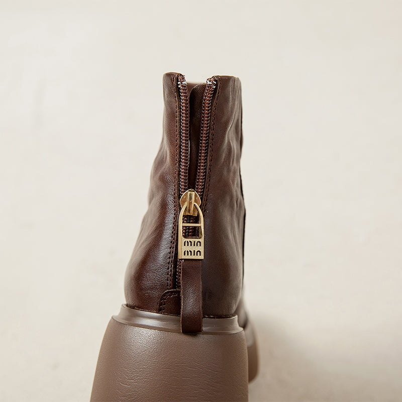 Women's - Cowhide Platform Boots - Zip-Up Enclosure