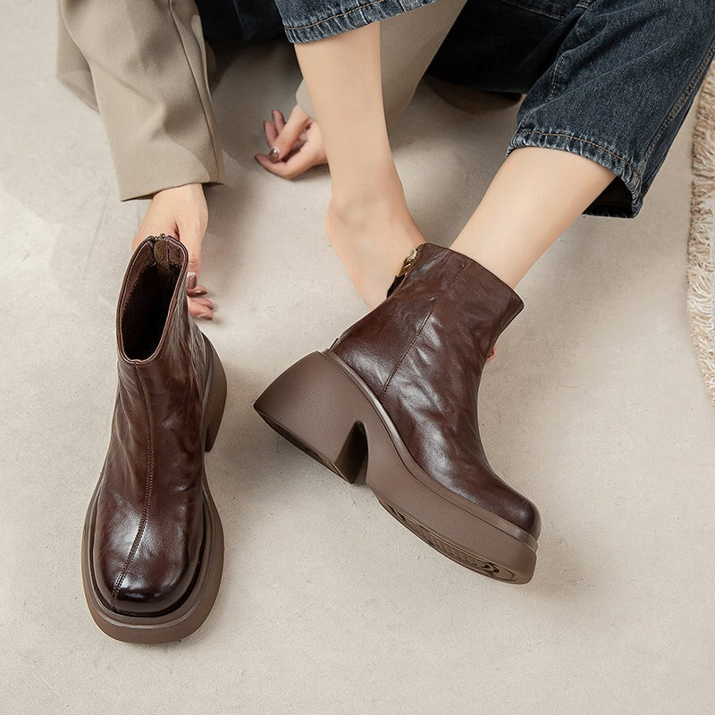 Women's - 50mm Platform Boots - Back Zip, Round Toe Style