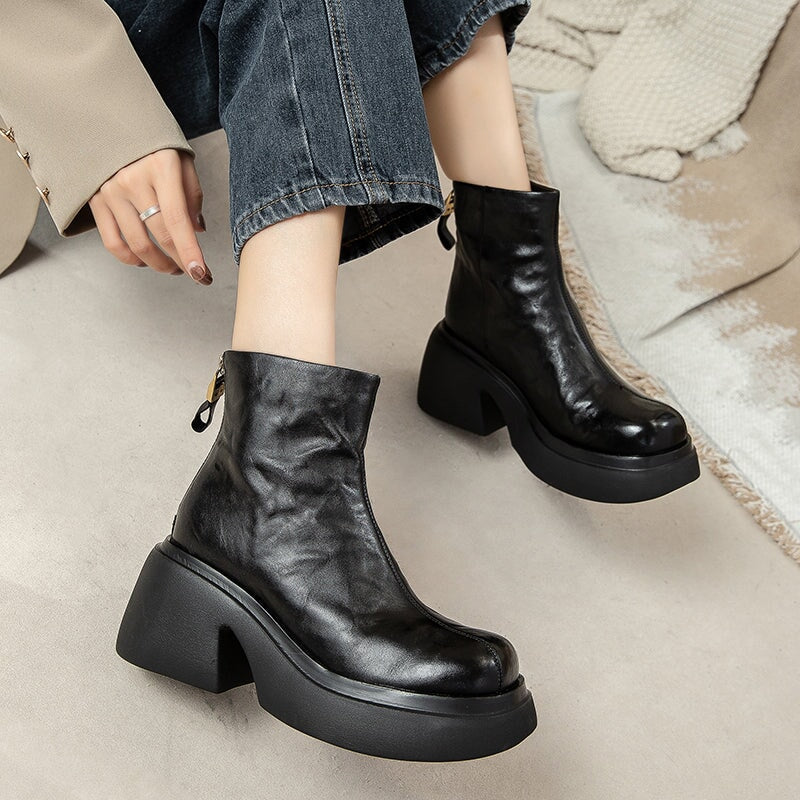 Women's - 50mm Platform Boots - Back Zip, Round Toe Style