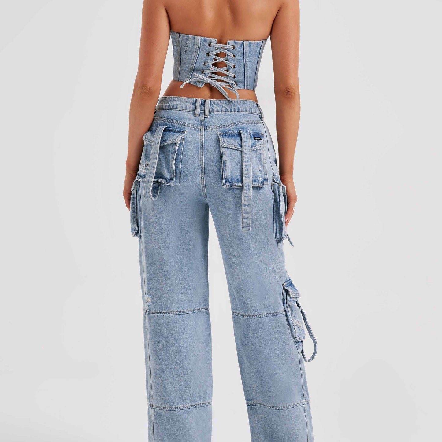 Women's - Stylish Denim Cargo Pants - Trendy & Versatile - Comfortable Fit - Perfect for Everyday Wear