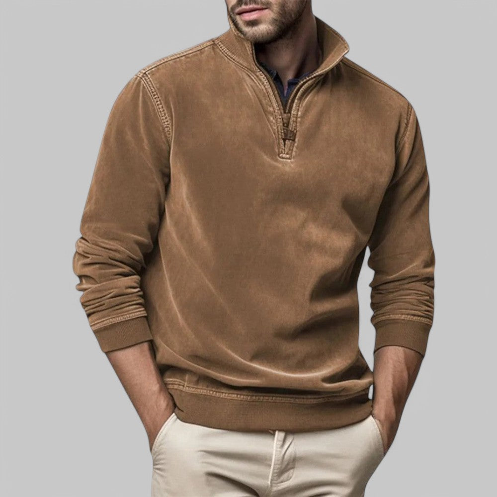 Men's - Casual Half-Zip Jumper - Soft Fabric Stand Collar - Stylish Everyday Wear
